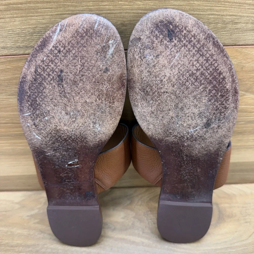 Tory Burch Patos‎ Disk Flip Flops 7 M Mou Tan Milled Calf Leather Resort Travel
